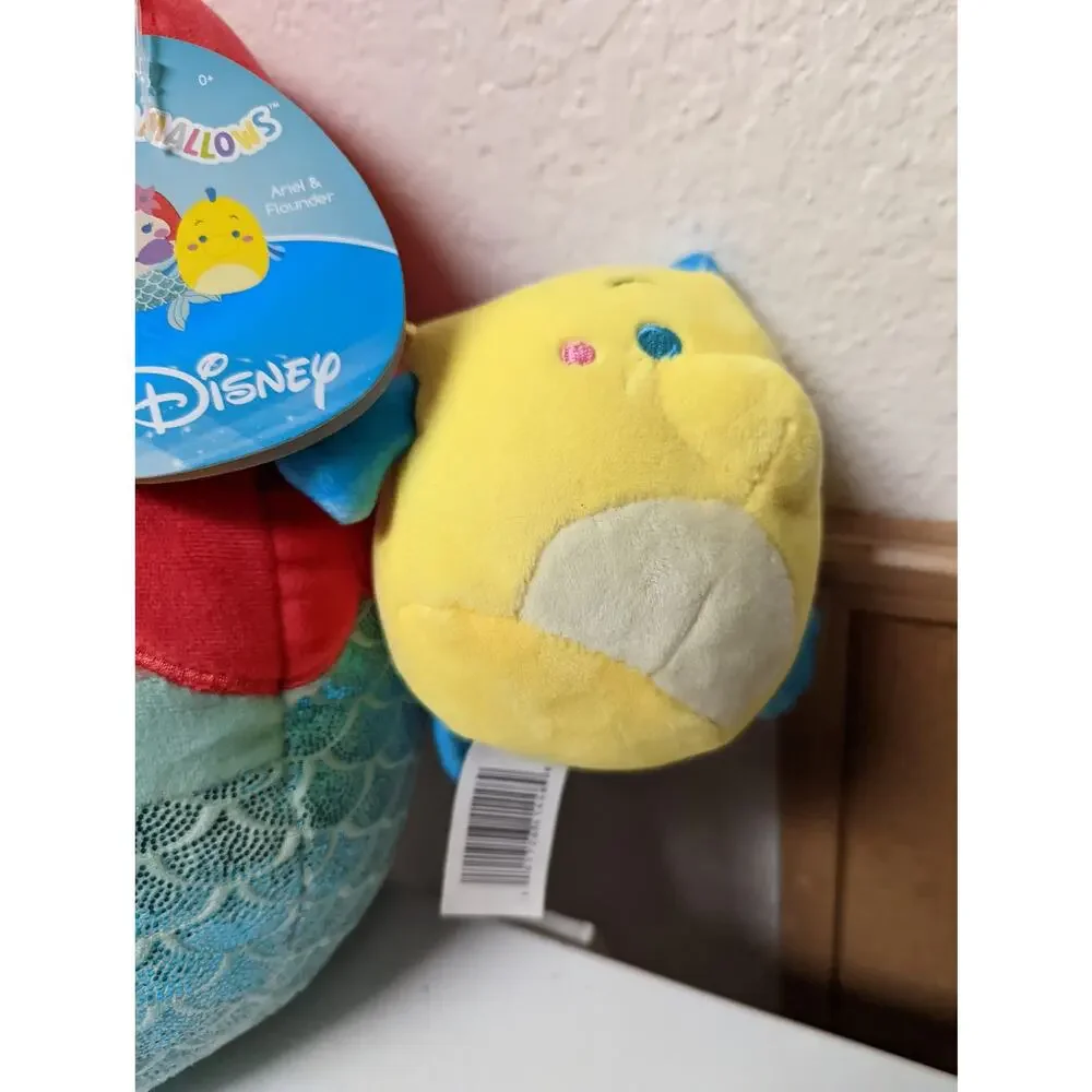 Disney Squishmallow Little Mermaid Ariel & Flounder 10” & 4” plush Pair NWT